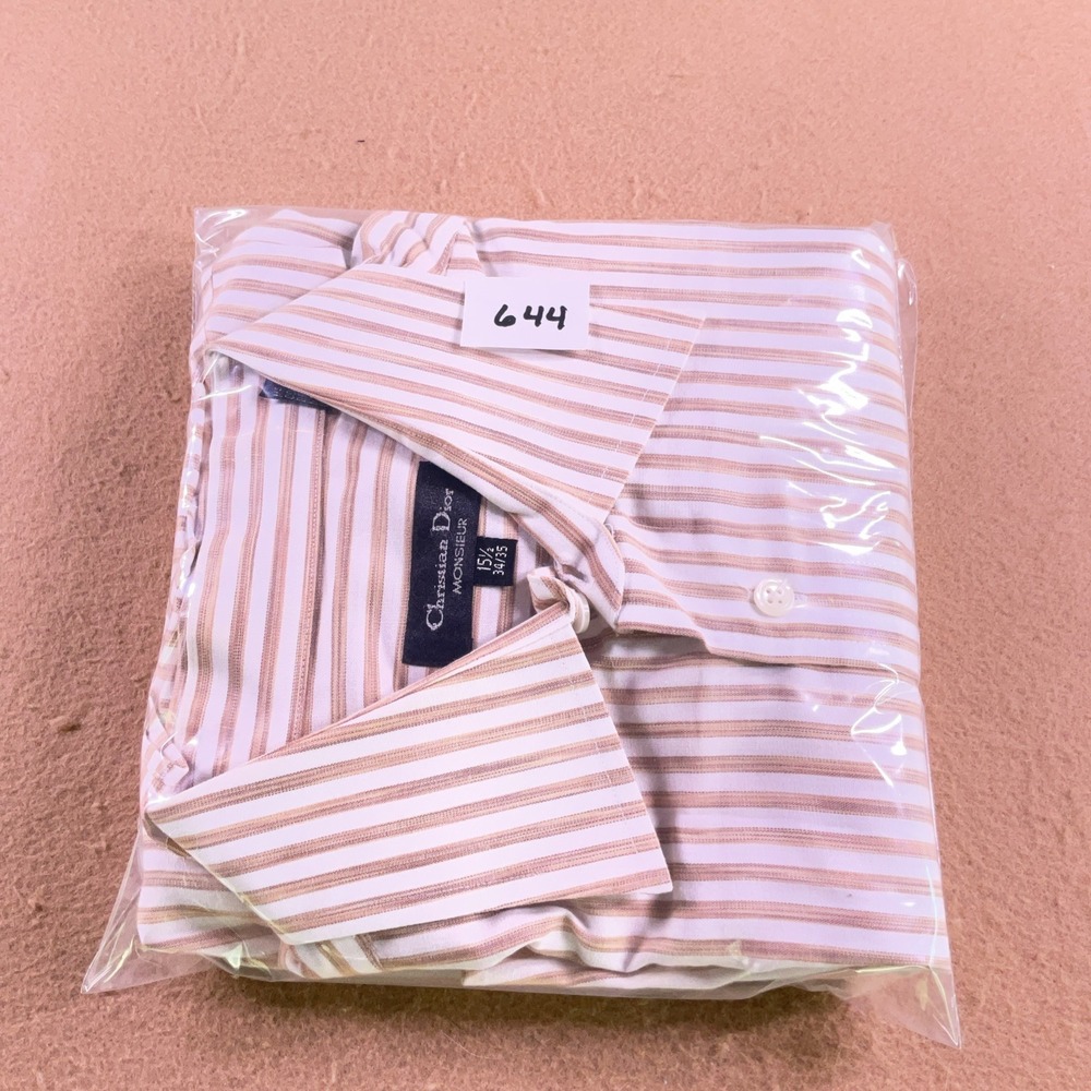 Christian Dior Monsieur Mens Brown White Striped Cotton Dress Shirt 15.5 34/35 - Picture 10 of 10